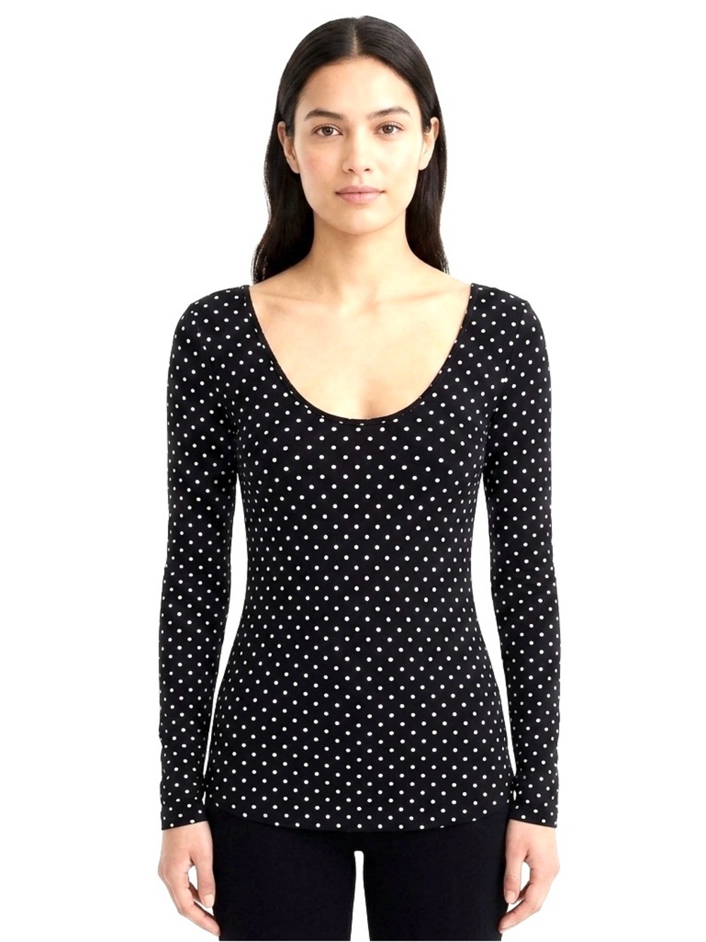 Zara WB Collection Black Polka Dot Sheer Scoop Neck Long Sleeve Stretchy Top